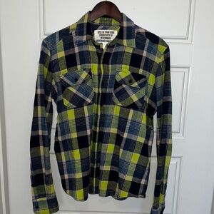 Men’s Green and Navy Flannel Shirt Small Vintage Urban Outfitters